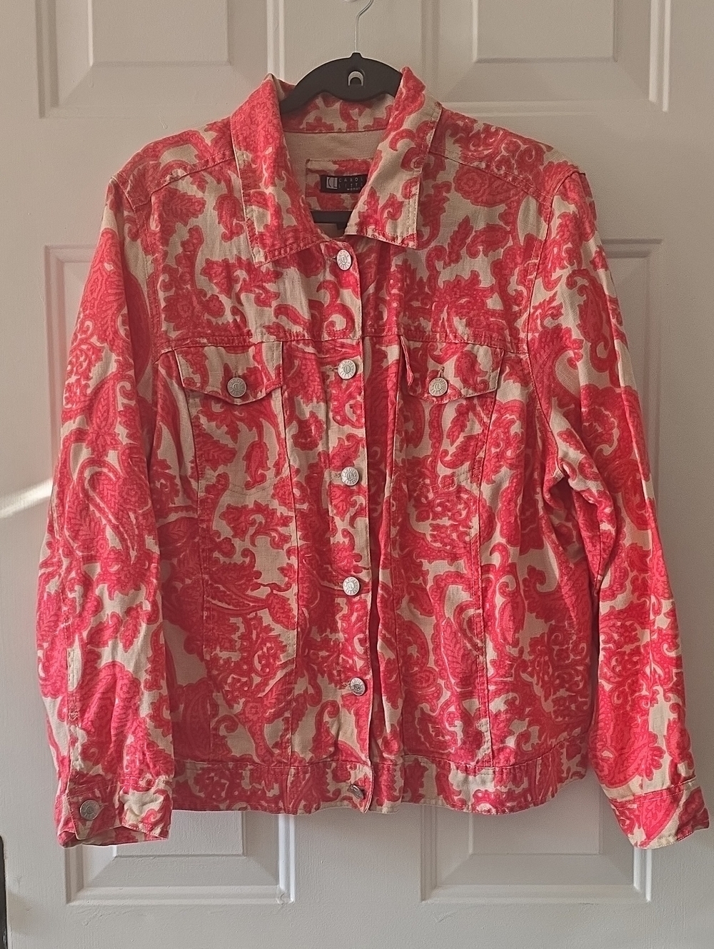 Carole Little Coral Paisley-Print Denim Jacket